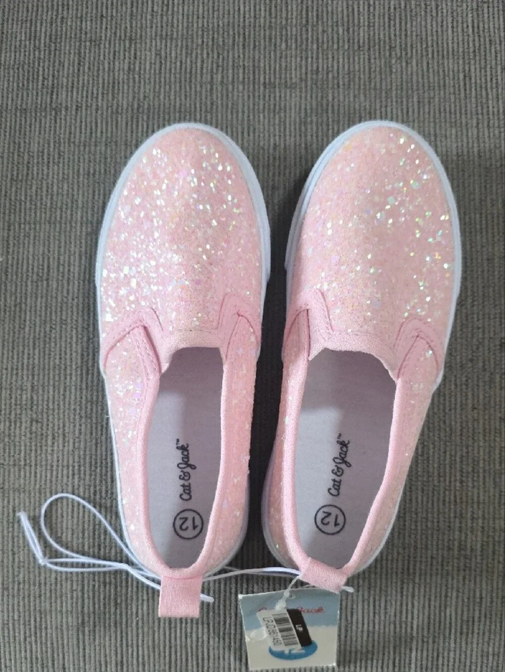 Cat & Jack Girls Pink Glitter Slip-On Madagan Shoes, NWT, Size 12.